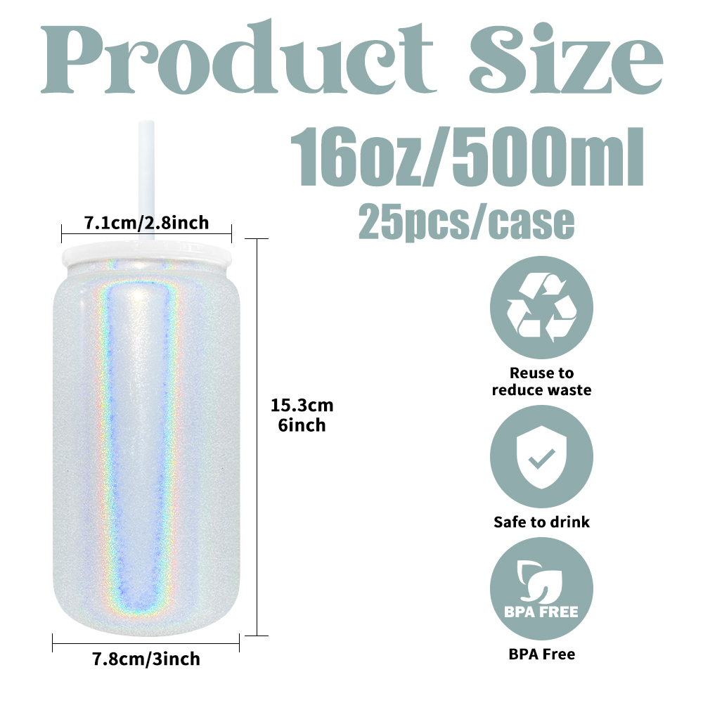 25 Pack YIPAI USA Warehouse 16oz Vacuum Insulated Shimmer Stainless Steel Can for Sublimation