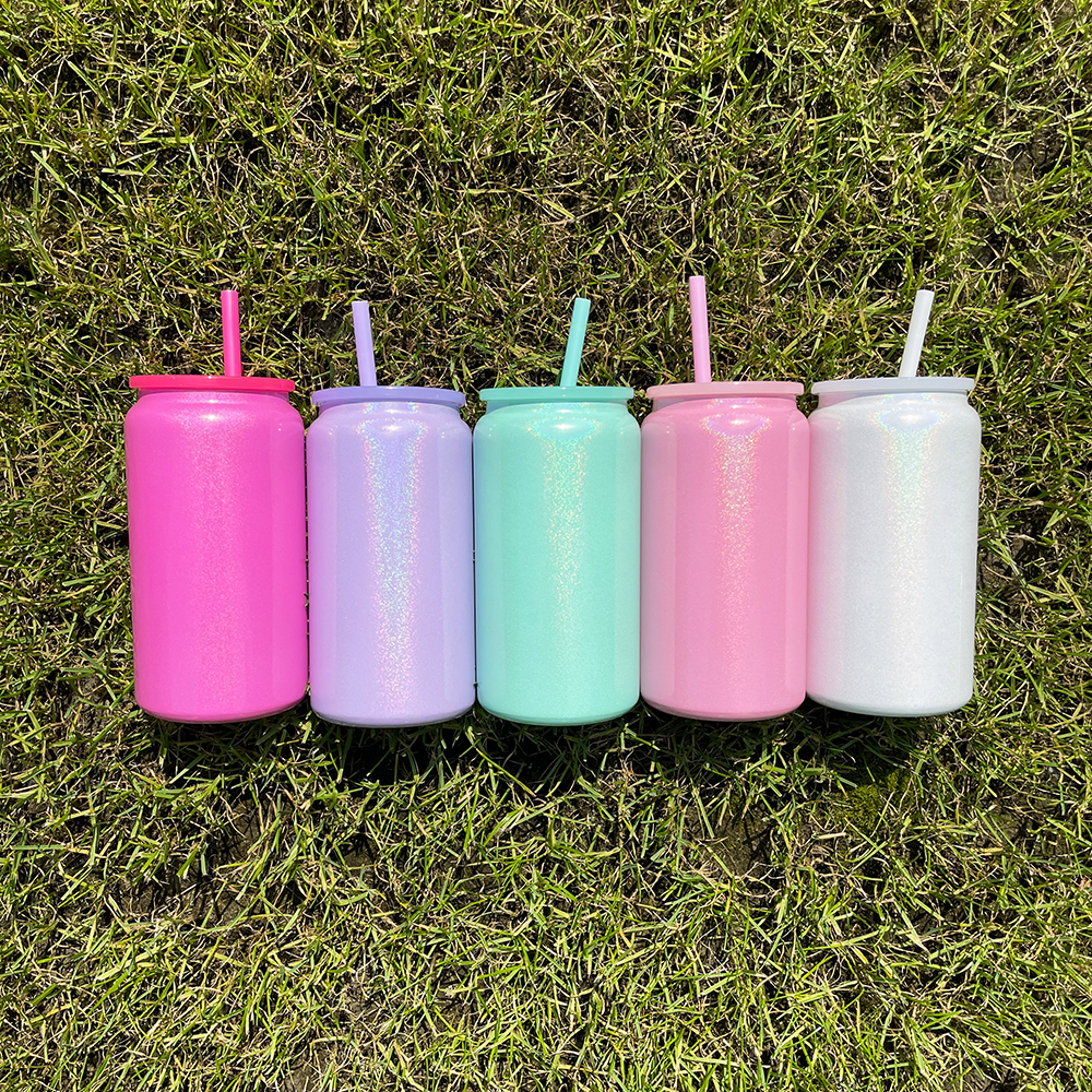 25 Pack YIPAI USA Warehouse 16oz Vacuum Insulated Shimmer Stainless Steel Can for Sublimation