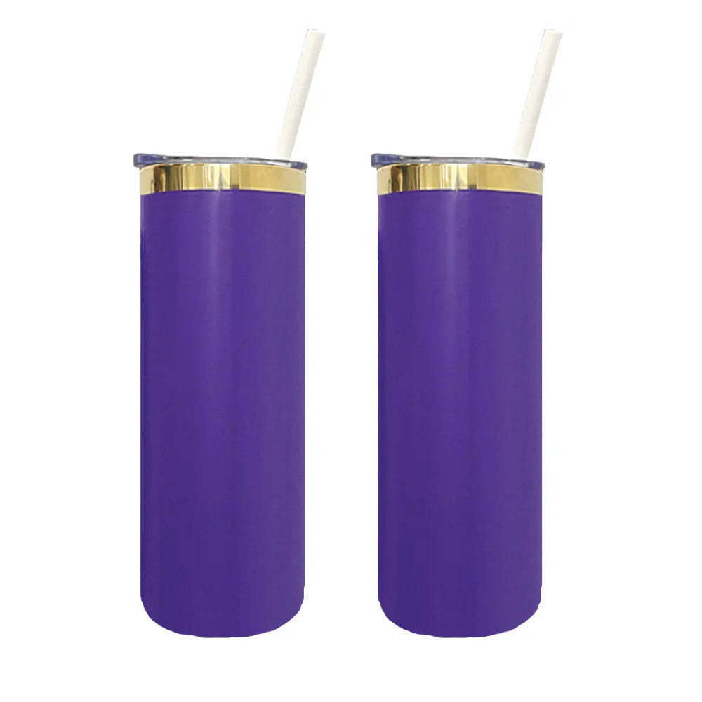 25 Pack YIPAI China Warehouse Mirror Gold Plated Underneath Dark Purple Colors 20oz Powder Coat Skinny Tumblers