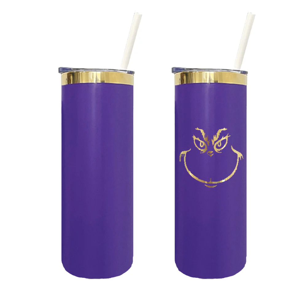25 Pack YIPAI China Warehouse Mirror Gold Plated Underneath Dark Purple Colors 20oz Powder Coat Skinny Tumblers
