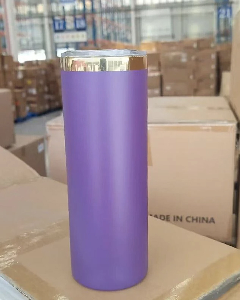 25 Pack YIPAI China Warehouse Mirror Gold Plated Underneath Dark Purple Colors 20oz Powder Coat Skinny Tumblers