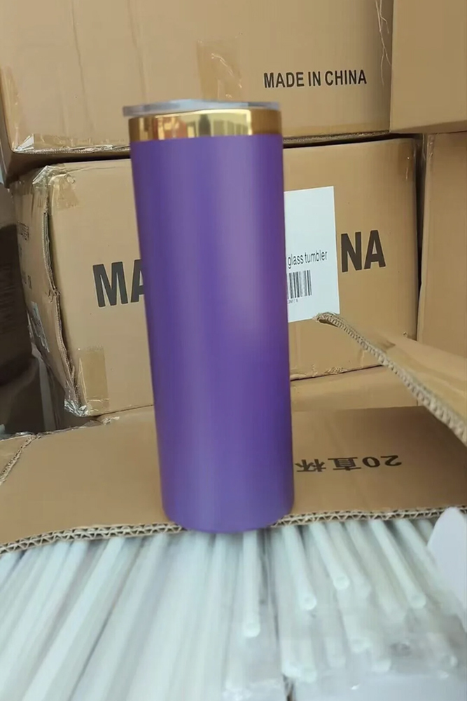 25 Pack YIPAI China Warehouse Mirror Gold Plated Underneath Dark Purple Colors 20oz Powder Coat Skinny Tumblers