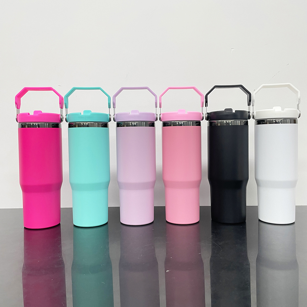 20 Pack Yipai China Warehouse Mirror Black Plated 30oz Flip Straw Outdoor Water Bottle with Top Handle for Laser Engraving