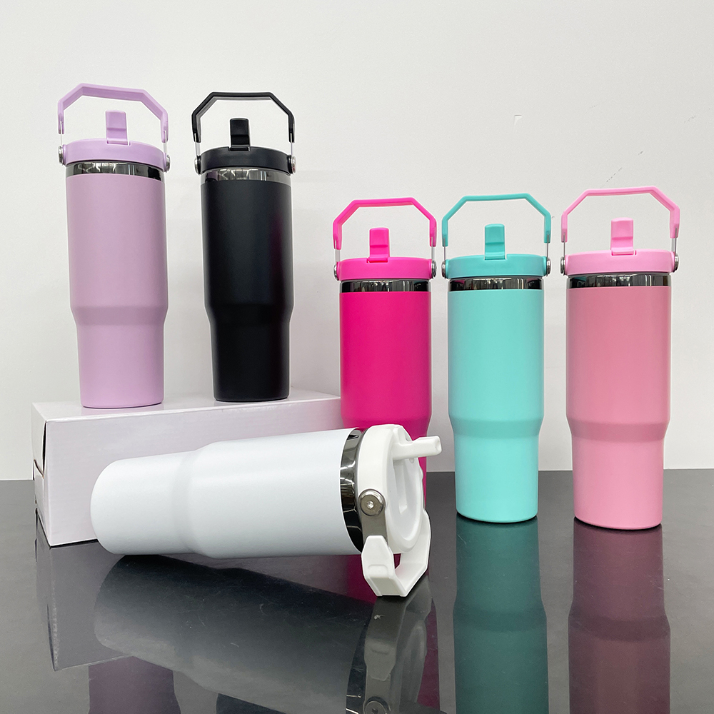 20 Pack Yipai China Warehouse Mirror Black Plated 30oz Flip Straw Outdoor Water Bottle with Top Handle for Laser Engraving