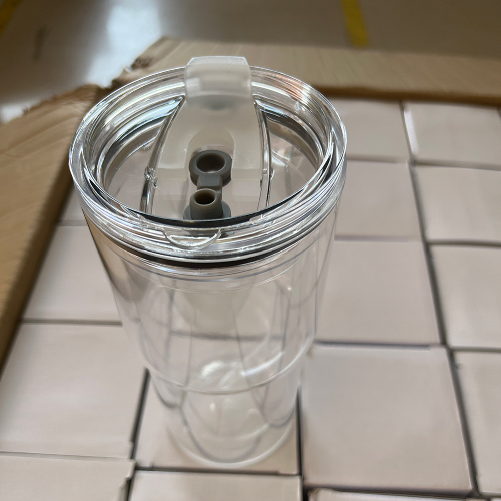 20 Pack China Warehouse Glitter 16oz 24oz Clear Acrylic Snow Globe Cups Plastic Double Wall Tumbler with Pre Drilled Hole and Plug for UV DTF Transfer Wrap