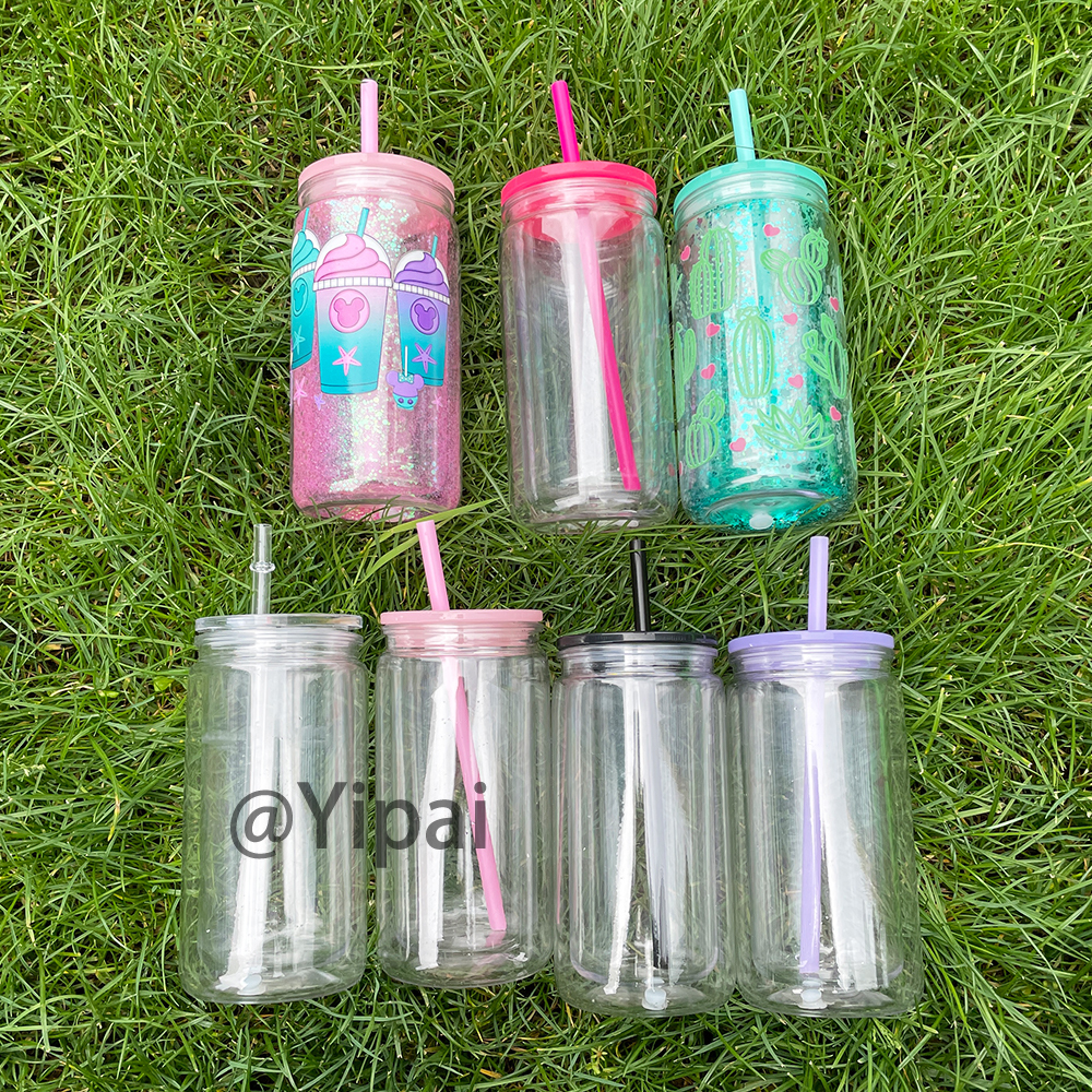 25 Pack YIPAI USA Warehouse 12oz Pre-Drilled Snow Globe Plastic Can With Colorful PP Lid and Plug