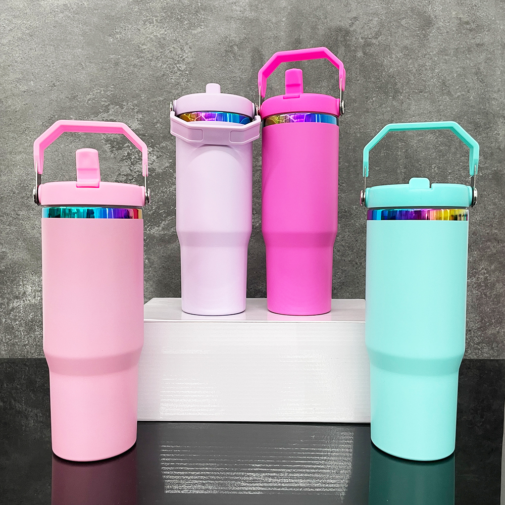 20 Pack YIPAI USA Warehouse 30oz Flip Straw Rainbow Plated Tumblers For Laser Engraving