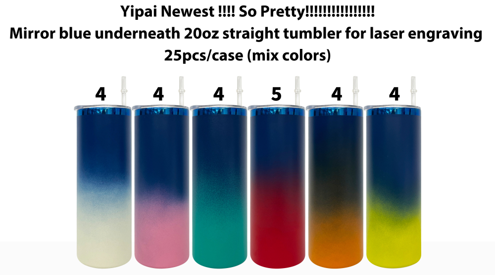 25 Pack YIPAI China Warehouse Mirror Blue Plated Underneath 20oz Straight Tumbler for Laser Engraving