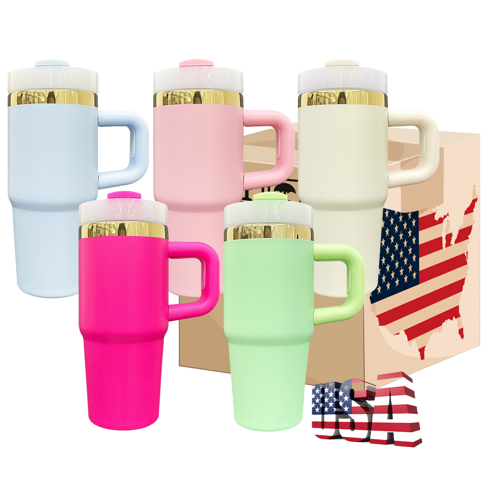 25Pack YIPAI USA Warehouse 14oz Kids Baby Gold Plated Cute Macaron Color Tumblers with Handle for Laser Engraving