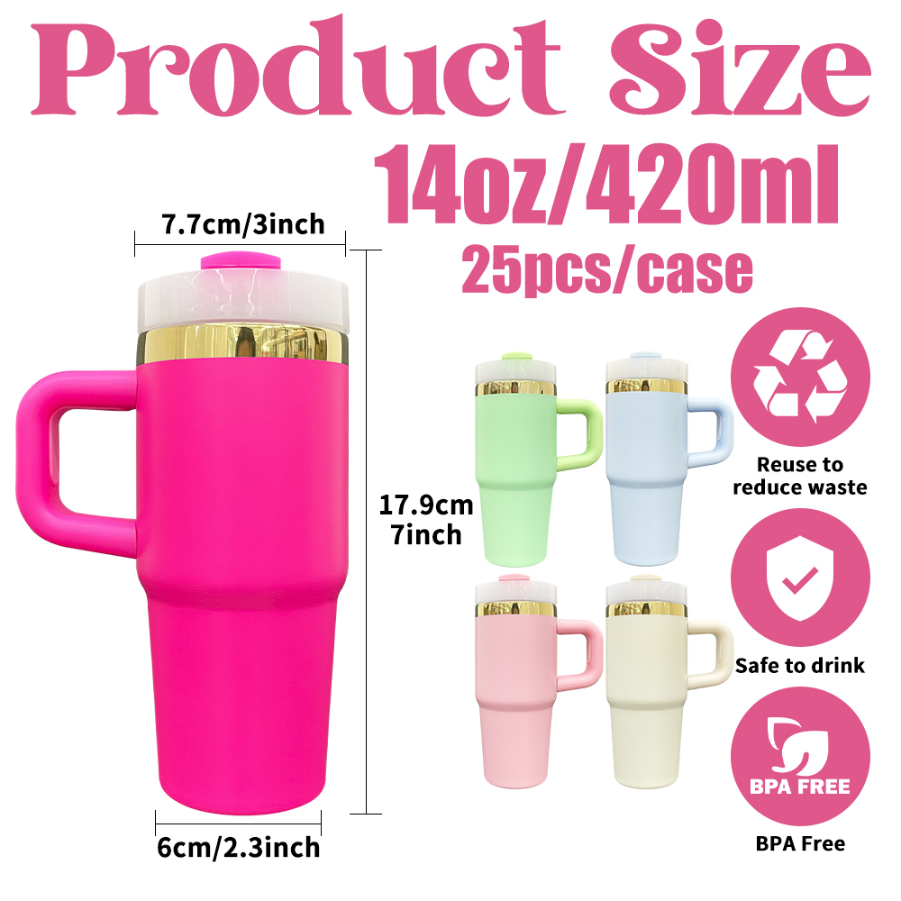 25Pack YIPAI USA Warehouse 14oz Kids Baby Gold Plated Cute Macaron Color Tumblers with Handle for Laser Engraving
