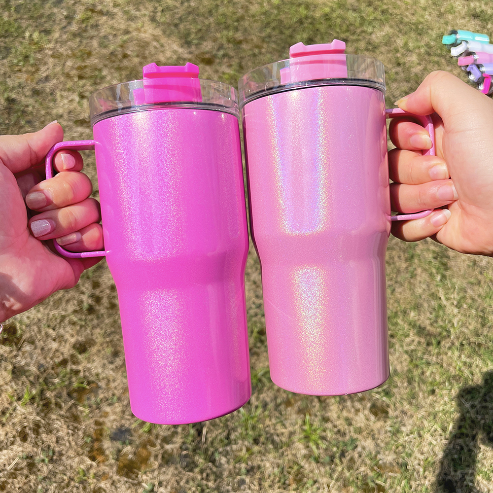 25 Pack YIPAI USA Warehouse Newest Style Sublimation 20oz Kids Sparkly Shimmer Stanley Tumbler with Handle