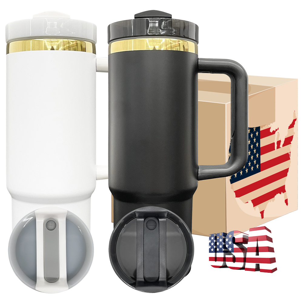 20 Pack YIPAI USA Warehouse Black White 30oz Mirror Gold Underneath Quencher Tumbler for Laser Engraving
