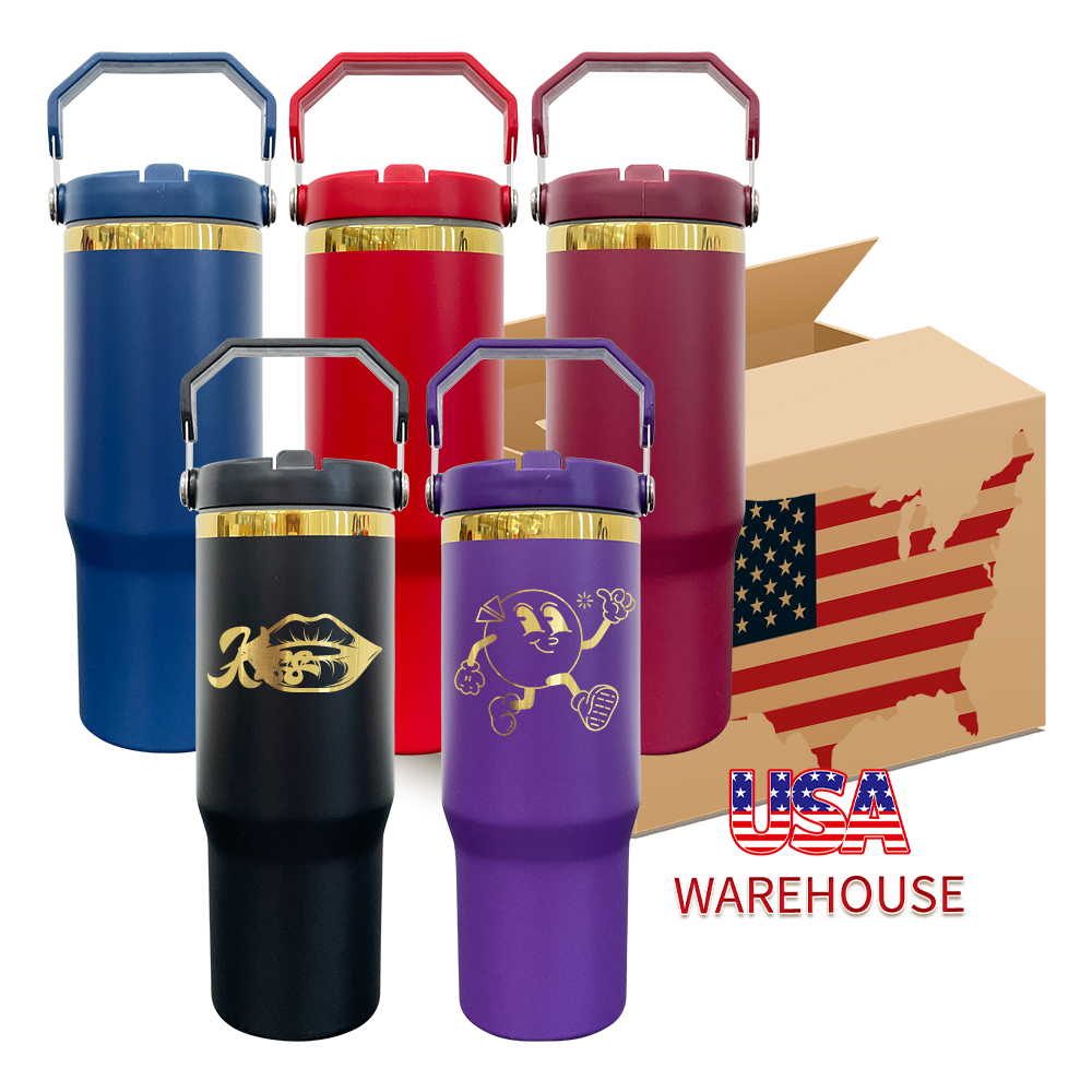 20 Pack Yipai USA Warehouse 30oz Mirror Gold Plated Flip Straw Tumblers for Laser Engraving Double Wall Power Coated Water Bottles