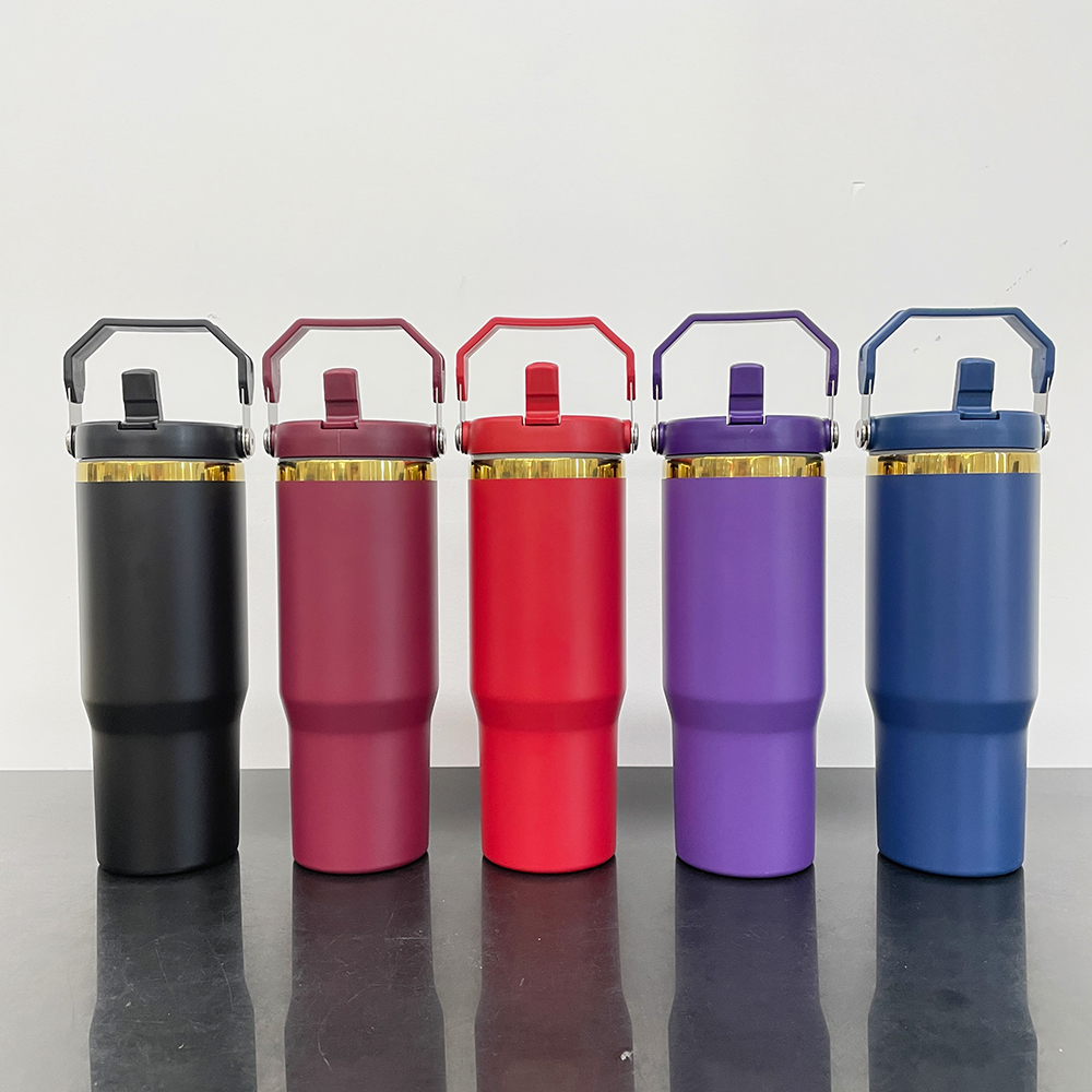 20 Pack Yipai USA Warehouse 30oz Mirror Gold Plated Flip Straw Tumblers for Laser Engraving Double Wall Power Coated Water Bottles