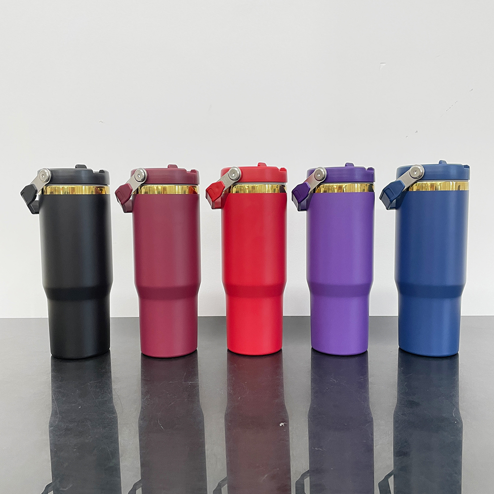 20 Pack Yipai USA Warehouse 30oz Mirror Gold Plated Flip Straw Tumblers for Laser Engraving Double Wall Power Coated Water Bottles