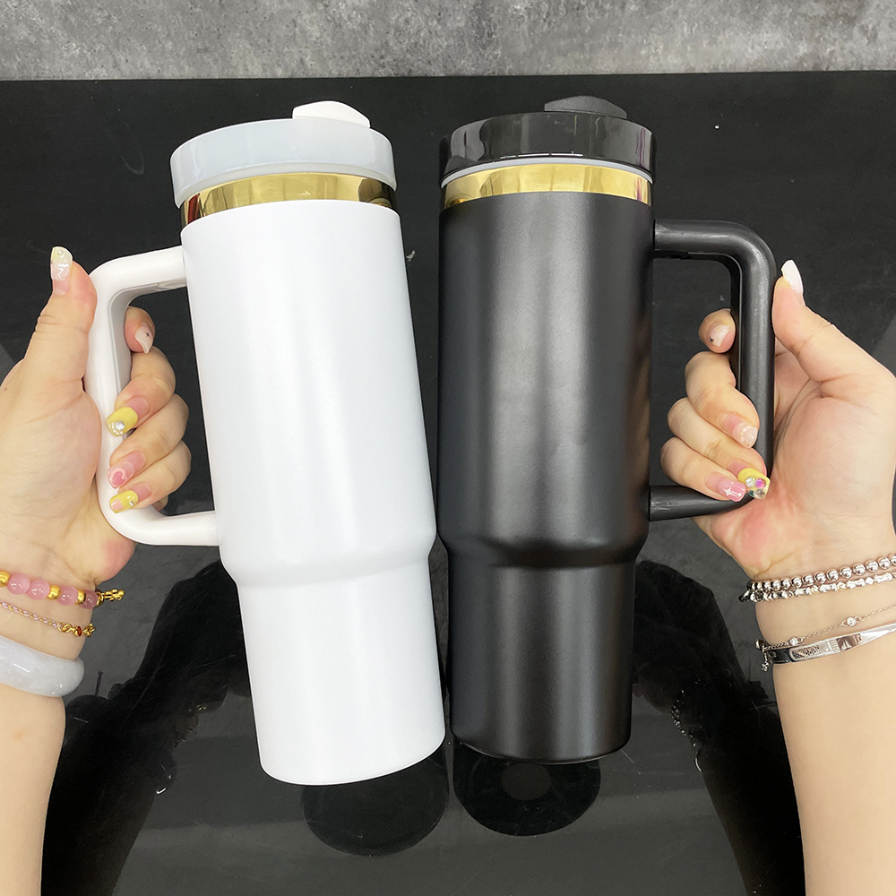 20 Pack YIPAI USA Warehouse Black White 30oz Mirror Gold Underneath Quencher Tumbler for Laser Engraving