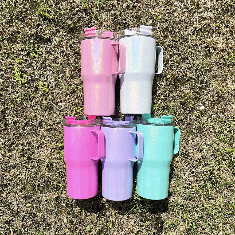25 Pack YIPAI USA Warehouse Newest Style Sublimation 20oz Kids Sparkly Shimmer Stanley Tumbler with Handle