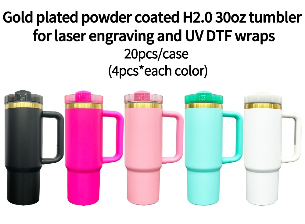 20 Pack Yipai China Warehouse Gold Plated Powder Coated H2.0 30oz Tumbler for Laser engraving and UV DTF wraps