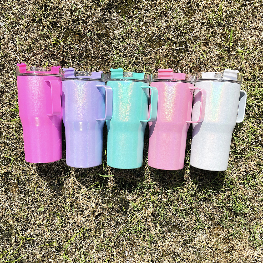 25 Pack YIPAI USA Warehouse Newest Style Sublimation 20oz Kids Sparkly Shimmer Stanley Tumbler with Handle