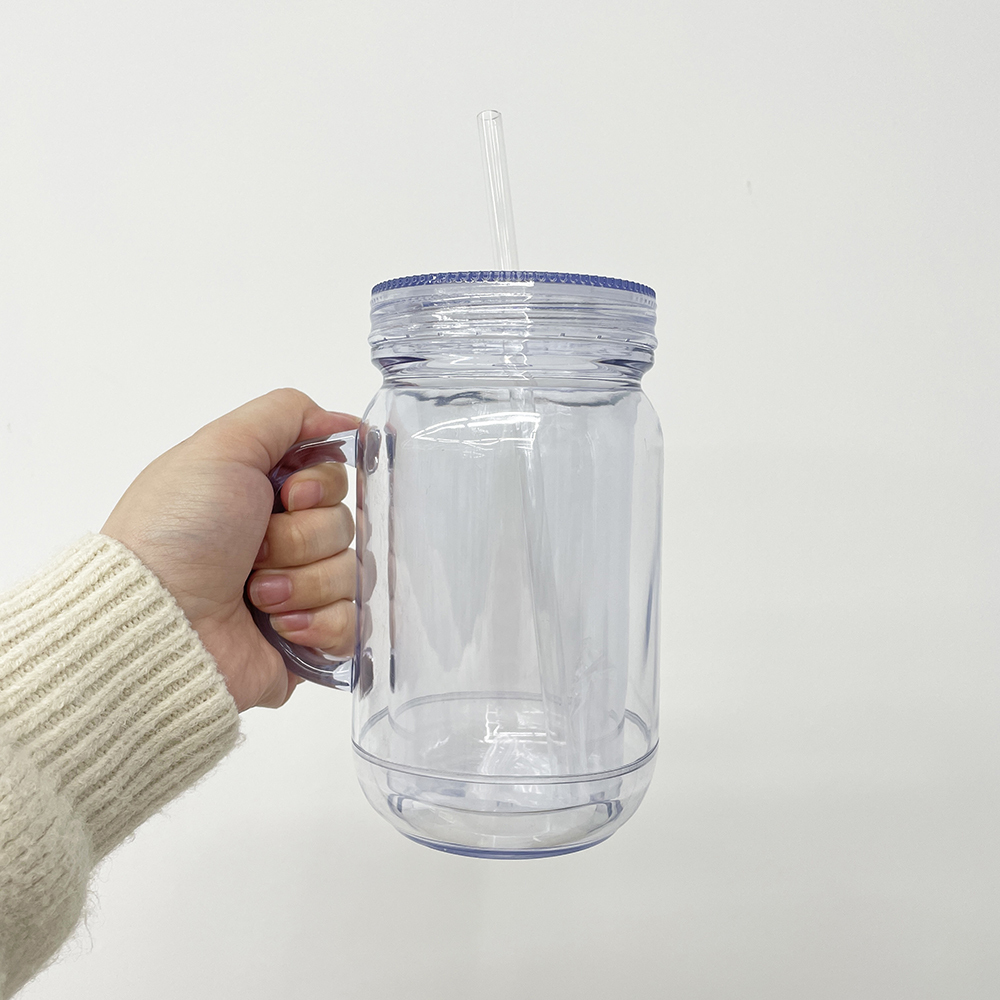 25 Pack YIPAI China Warehouse Snow Globe 20oz Plastic Mason Jars with Handles (Pre-drilled Hole and Plug)