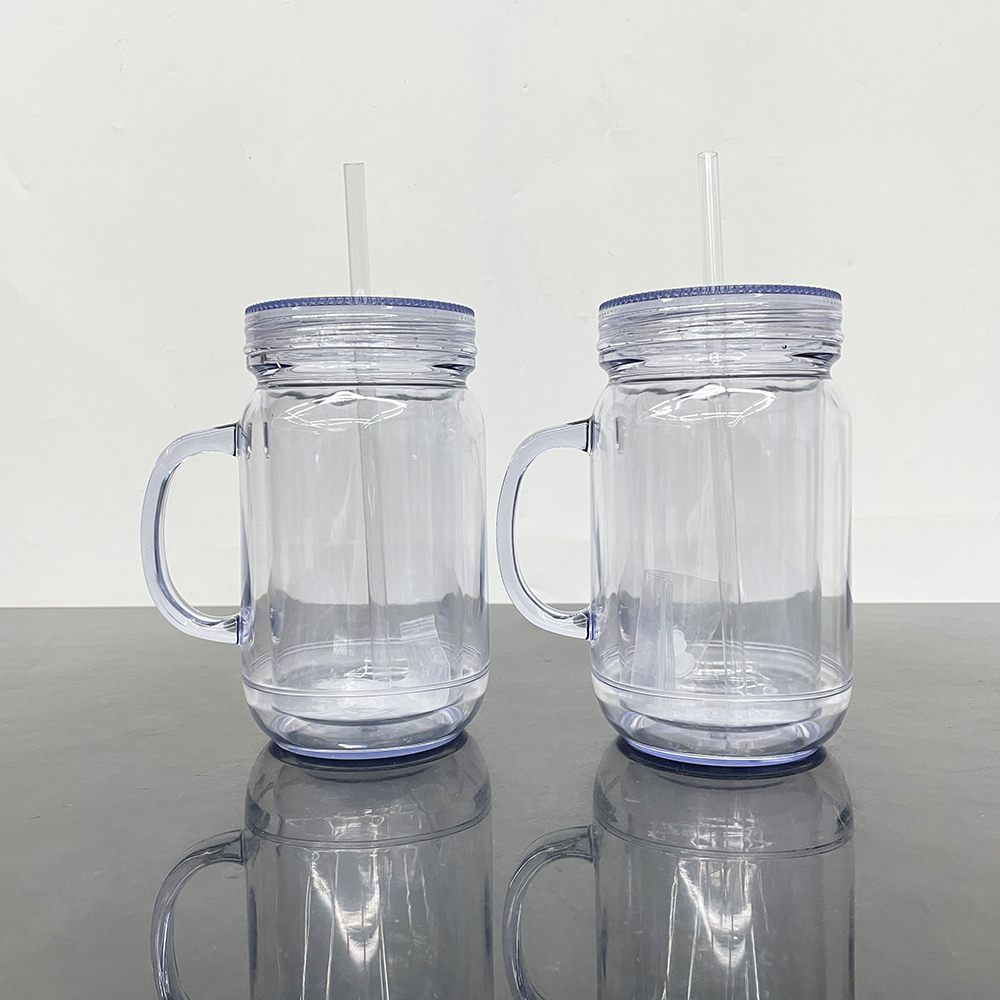 25 Pack YIPAI China Warehouse Snow Globe 20oz Plastic Mason Jars with Handles (Pre-drilled Hole and Plug)