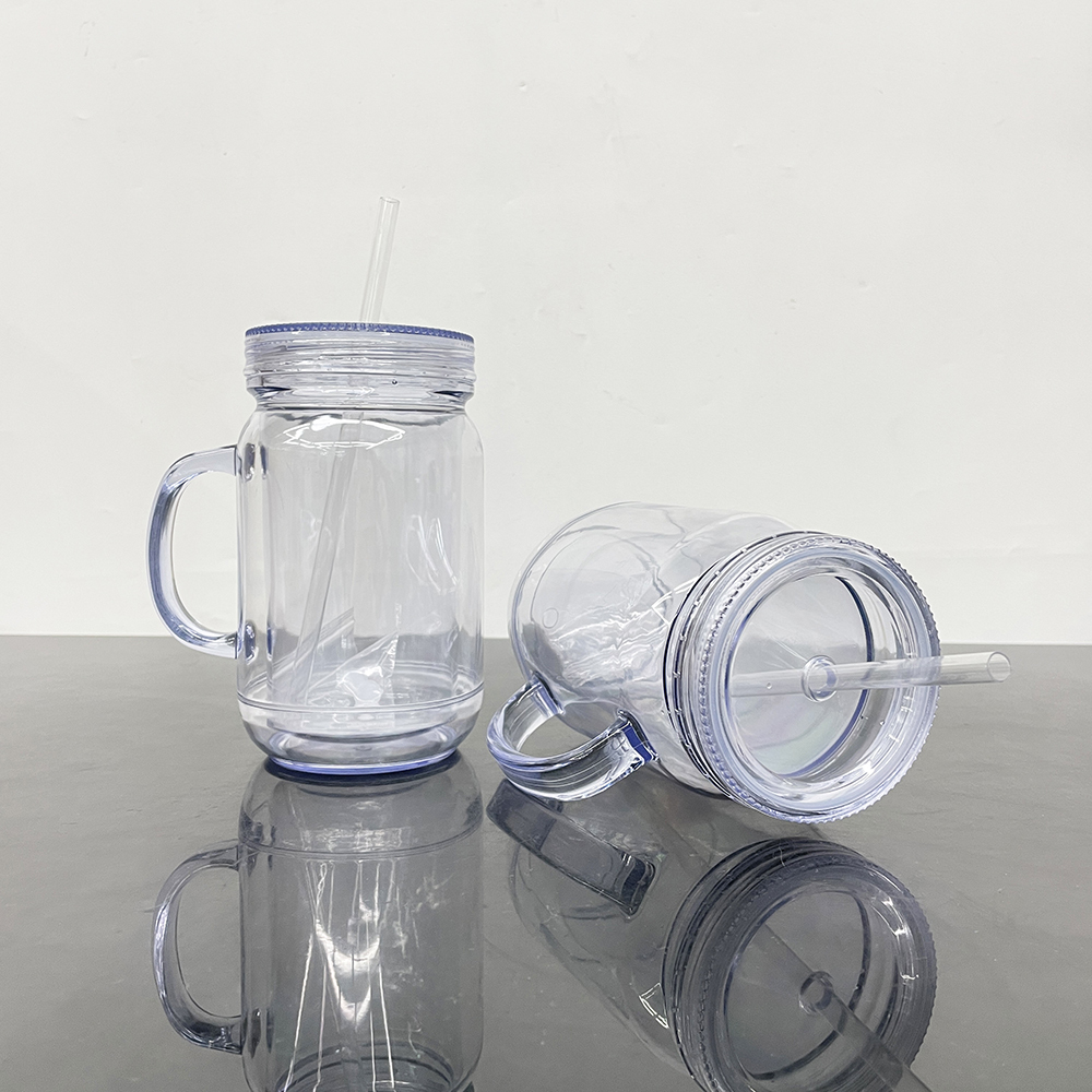25 Pack YIPAI China Warehouse Snow Globe 20oz Plastic Mason Jars with Handles (Pre-drilled Hole and Plug)