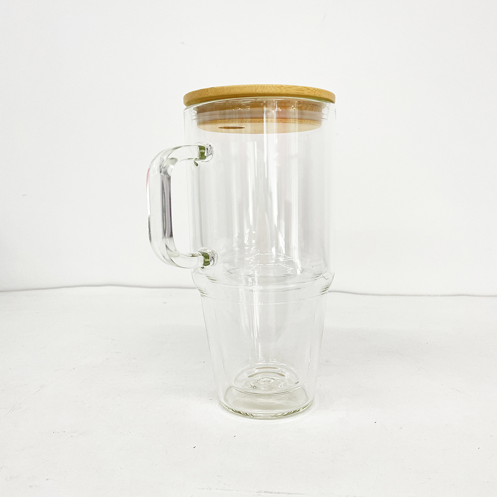 12 Pack YIPAI China Warehouse Sublimation Blanks Pre Drilled Hole 32oz 40oz Glass Snow Globe Tumbler Cups with Handle and Bamboo Lid for UV DTF Cup Wraps