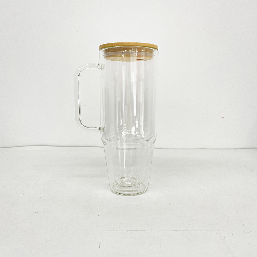 12 Pack YIPAI China Warehouse Sublimation Blanks Pre Drilled Hole 32oz 40oz Glass Snow Globe Tumbler Cups with Handle and Bamboo Lid for UV DTF Cup Wraps