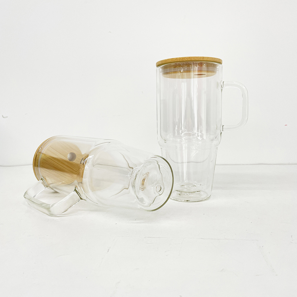 12 Pack YIPAI China Warehouse Sublimation Blanks Pre Drilled Hole 32oz 40oz Glass Snow Globe Tumbler Cups with Handle and Bamboo Lid for UV DTF Cup Wraps