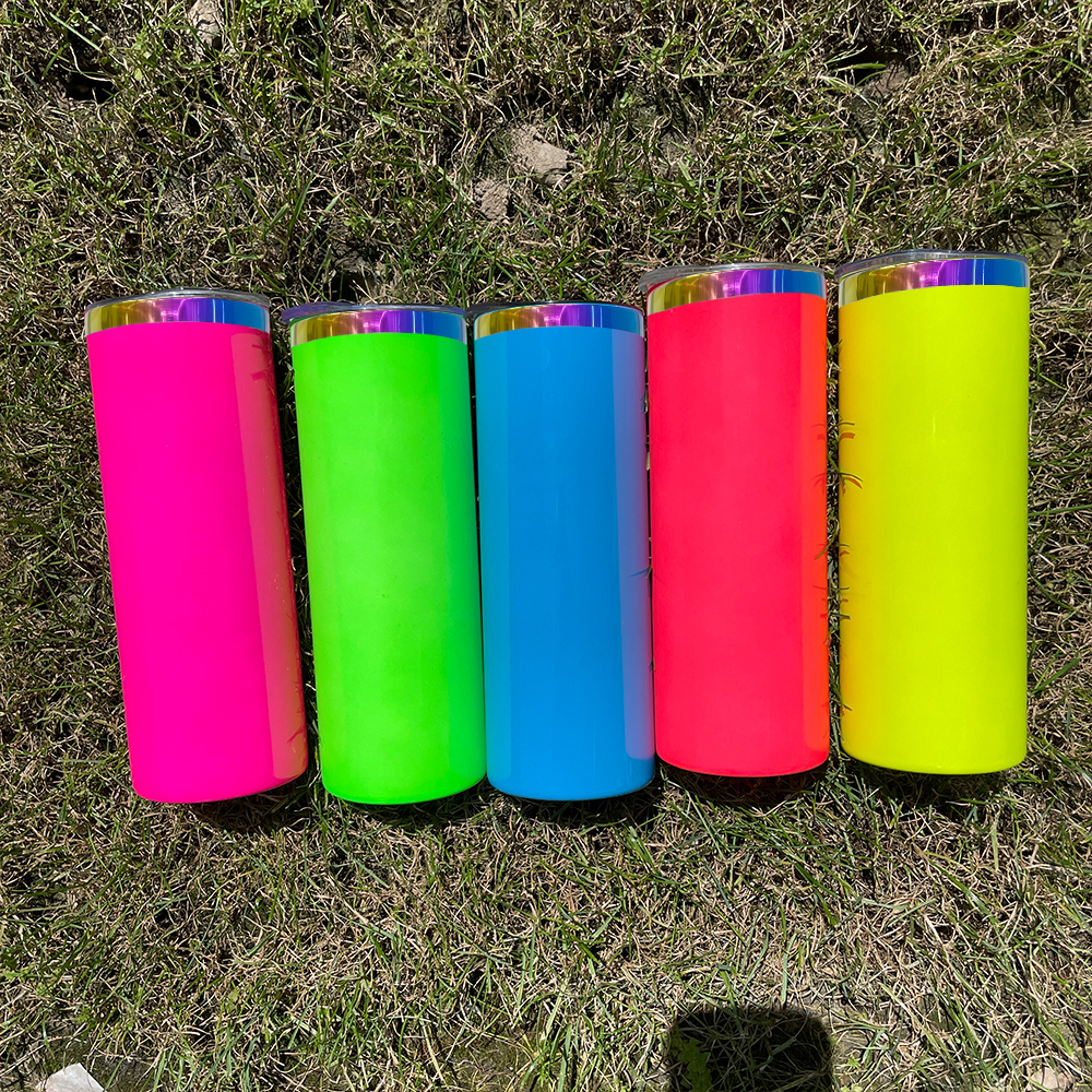 25 Pack YIPAI USA Warehouse 20oz Neon Colored Rainbow Underneath Sublimation Skinny Straight Tumbler for Laser Engraving and Sublimation