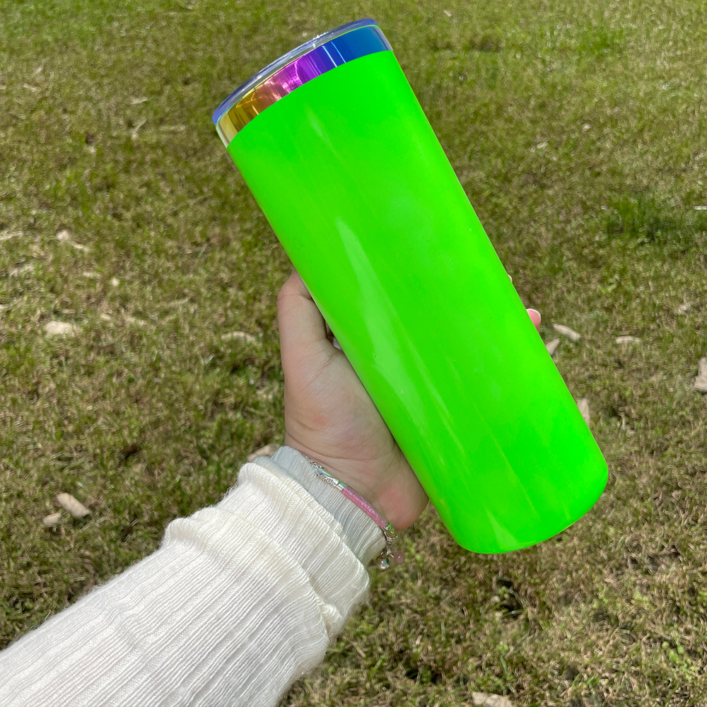 25 Pack YIPAI USA Warehouse 20oz Neon Colored Rainbow Underneath Sublimation Skinny Straight Tumbler for Laser Engraving and Sublimation