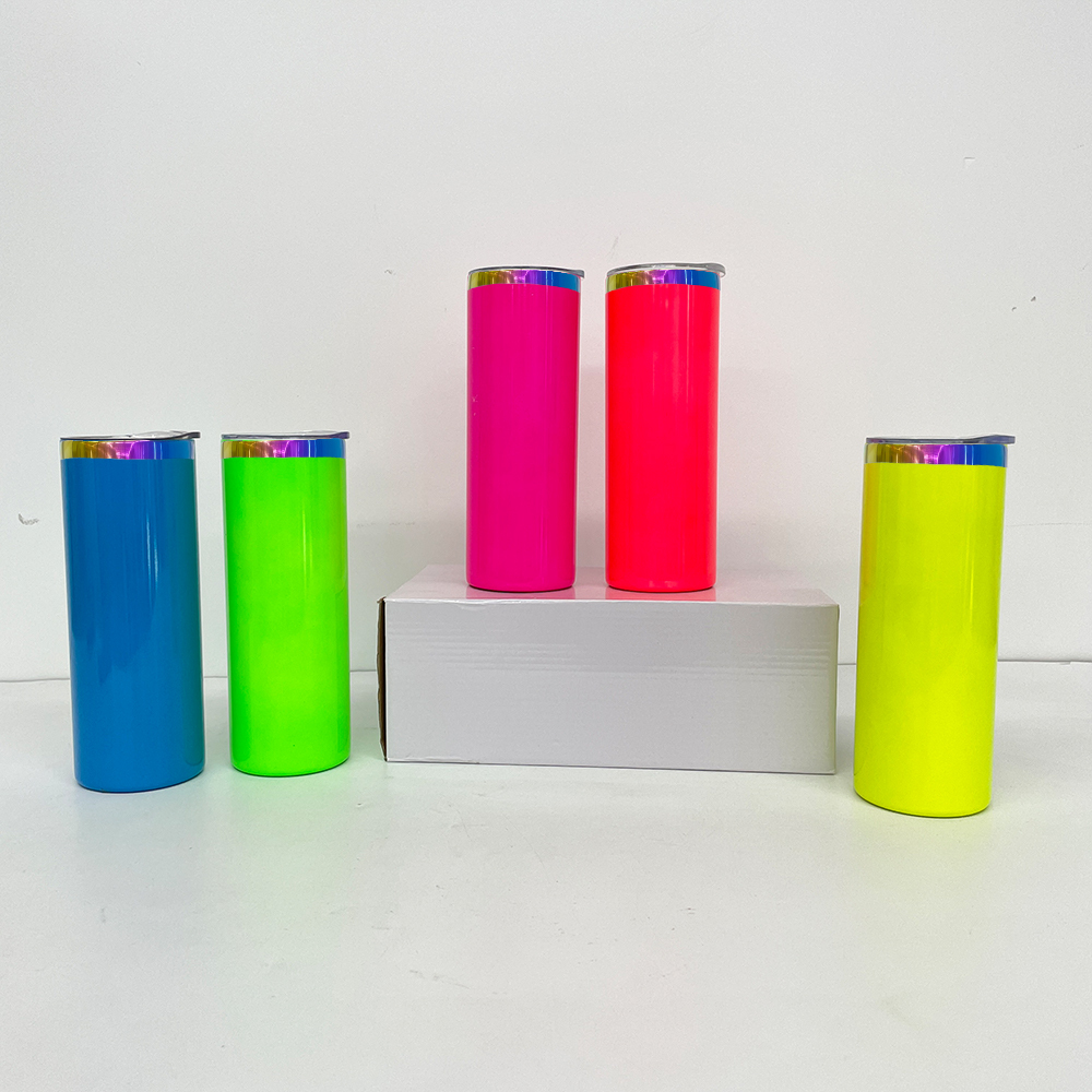 25 Pack YIPAI USA Warehouse 20oz Neon Colored Rainbow Underneath Sublimation Skinny Straight Tumbler for Laser Engraving and Sublimation