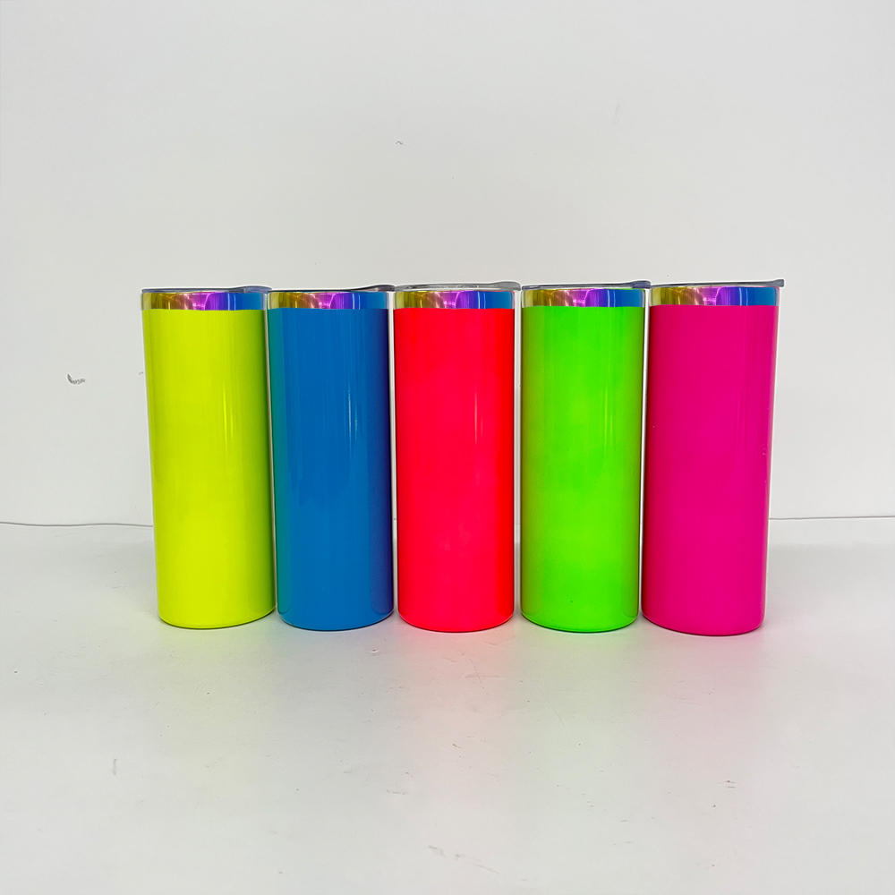 25 Pack YIPAI USA Warehouse 20oz Neon Colored Rainbow Underneath Sublimation Skinny Straight Tumbler for Laser Engraving and Sublimation