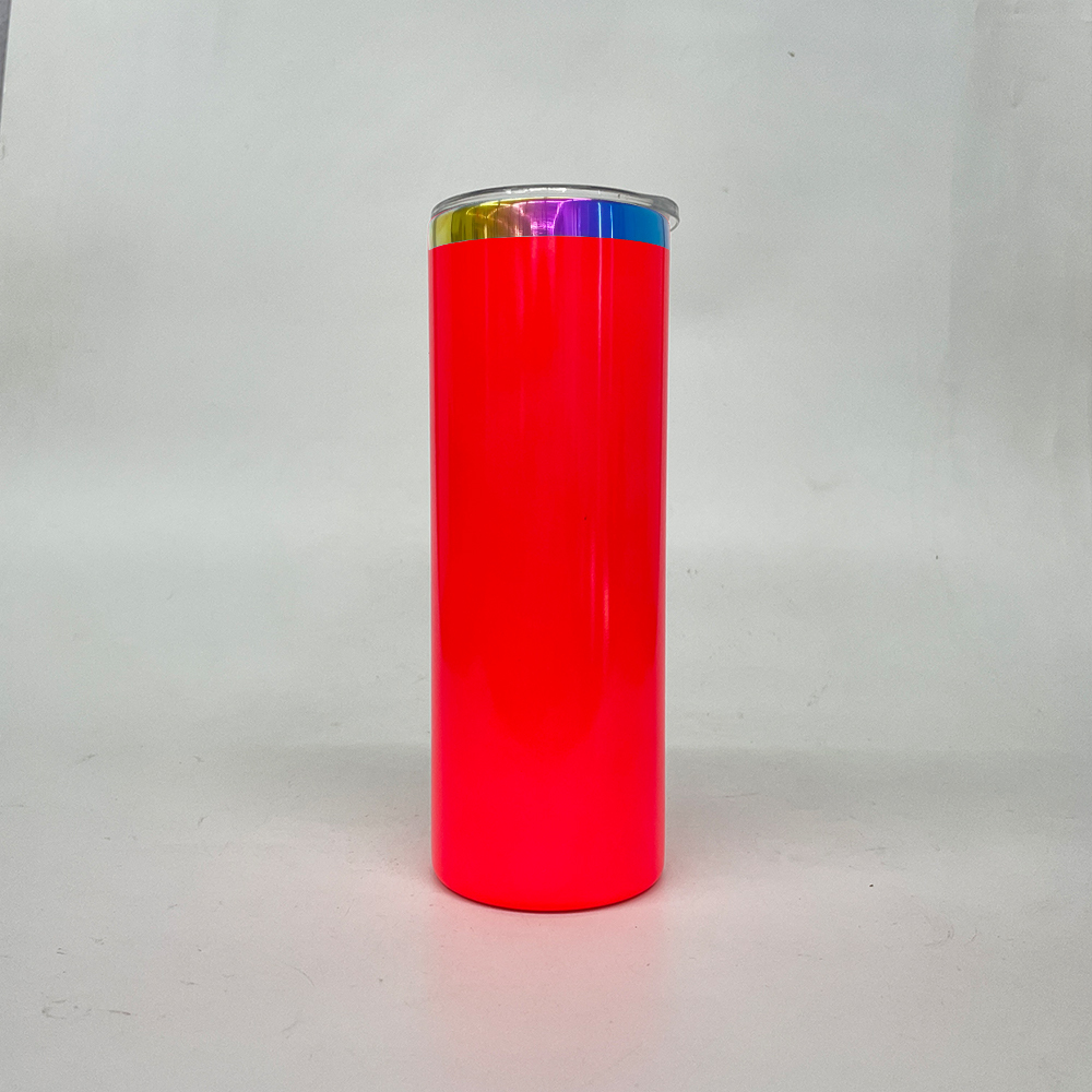 25 Pack YIPAI USA Warehouse 20oz Neon Colored Rainbow Underneath Sublimation Skinny Straight Tumbler for Laser Engraving and Sublimation