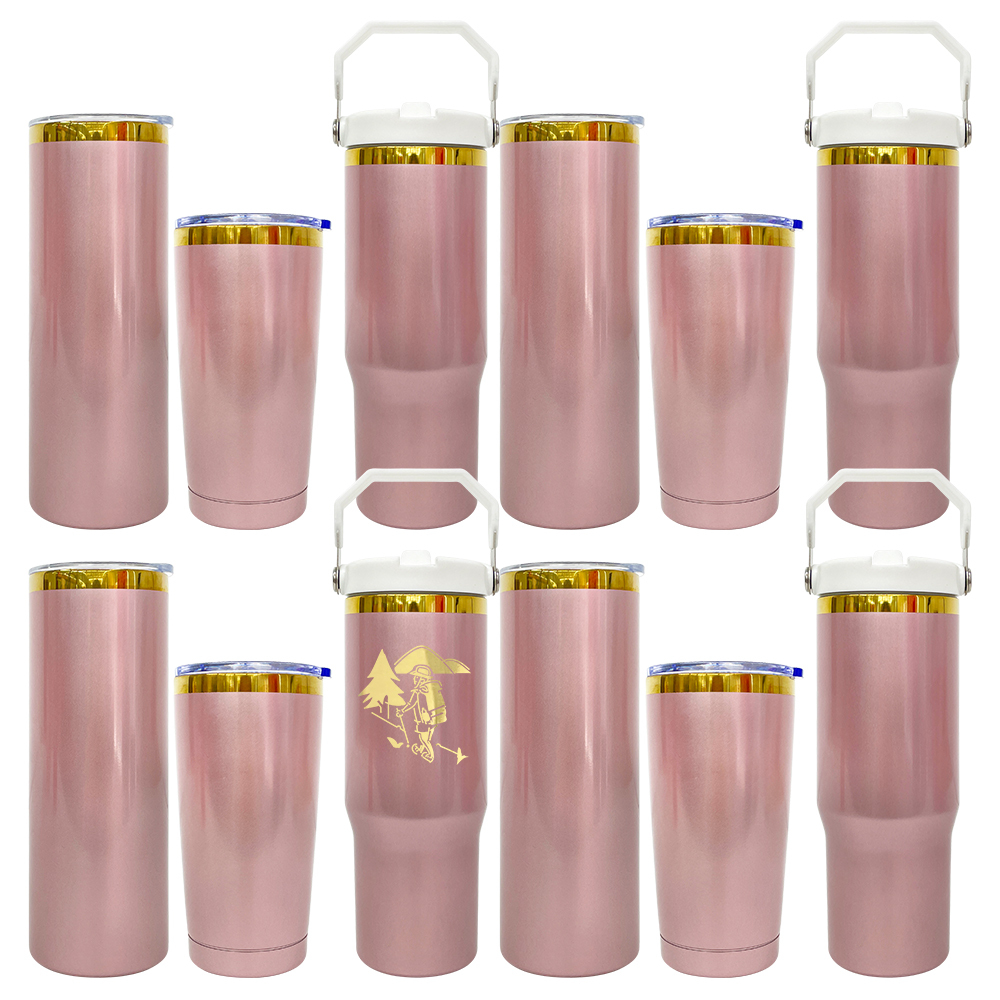 20 Pack YIPAI China Warehouse 20oz 30oz Shiny Rose Gold Tumblers with Mirror Gold Underneath Suit for Laser Engraving and Sublimation