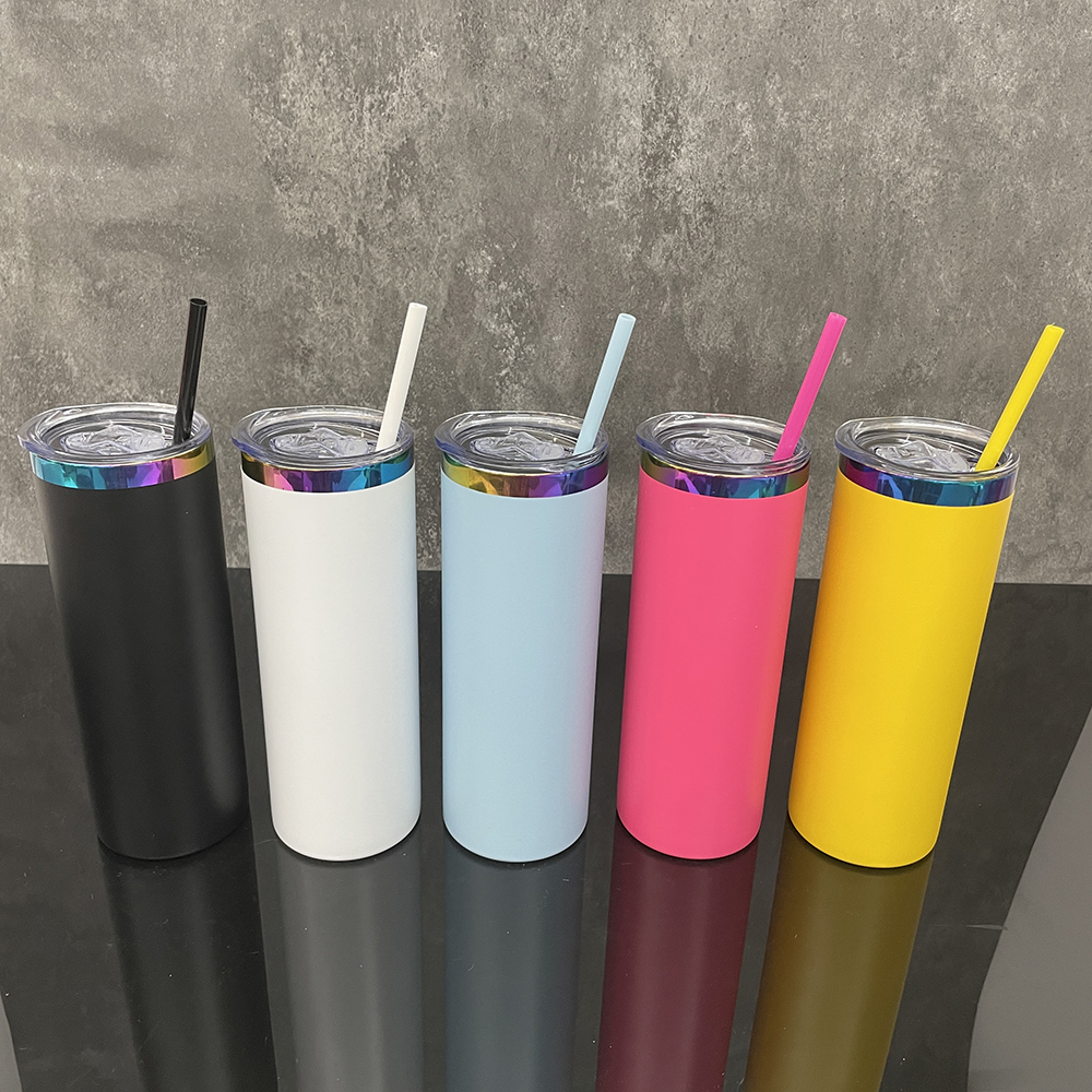 25 Pack YIPAI USA Warehouse 20oz Rainbow Plated Straight Tumbler With Colored PP Straw for Laser Engraving