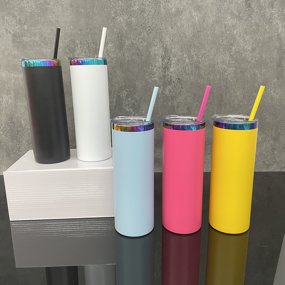 25 Pack YIPAI USA Warehouse 20oz Rainbow Plated Straight Tumbler With Colored PP Straw for Laser Engraving