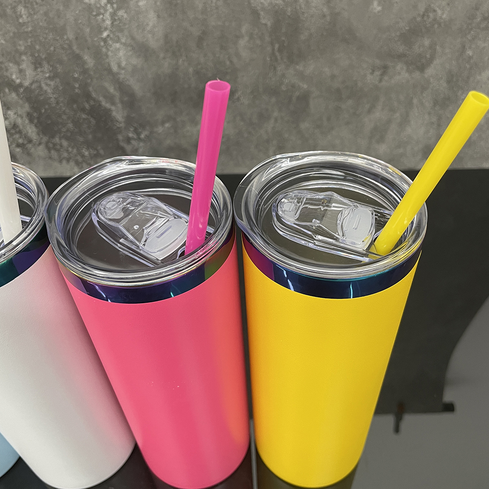 25 Pack YIPAI USA Warehouse 20oz Rainbow Plated Straight Tumbler With Colored PP Straw for Laser Engraving