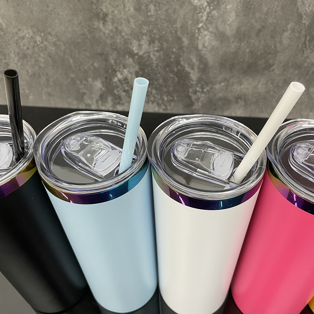 25 Pack YIPAI USA Warehouse 20oz Rainbow Plated Straight Tumbler With Colored PP Straw for Laser Engraving