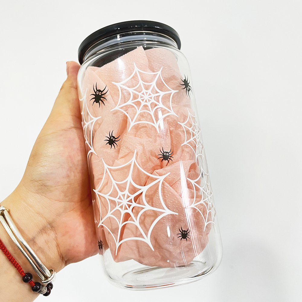 YIPAI 16oz Halloween Glass Can With 3D Touch Design And Plastic Lids Sold By Case