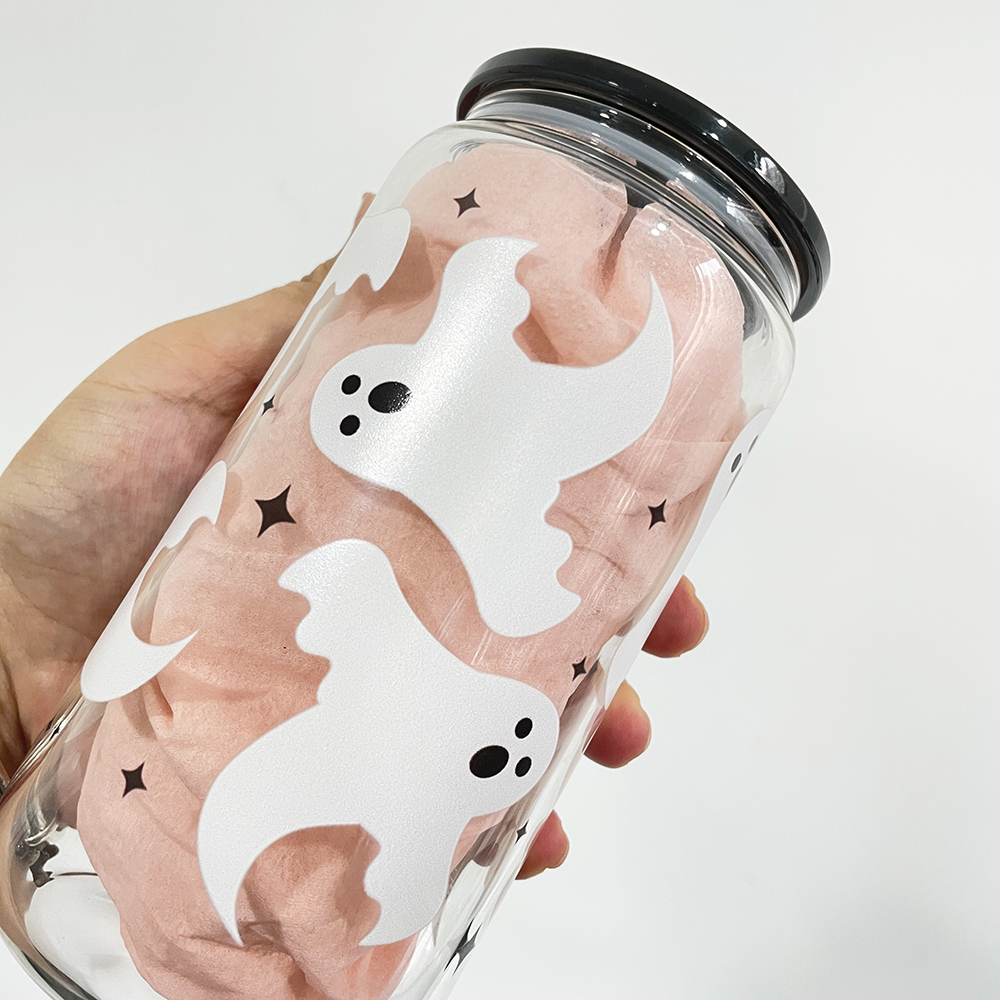 YIPAI 16oz Halloween Glass Can With 3D Touch Design And Plastic Lids Sold By Case