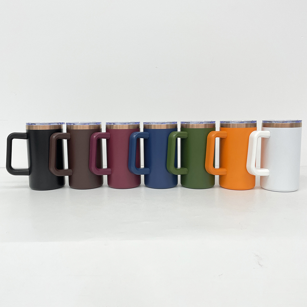 20 Pack YIPAI USA Warehouse Copper Underneath Powder Coated 20oz Coffee Mugs with Removable Plastic Handle for Laser Engraving