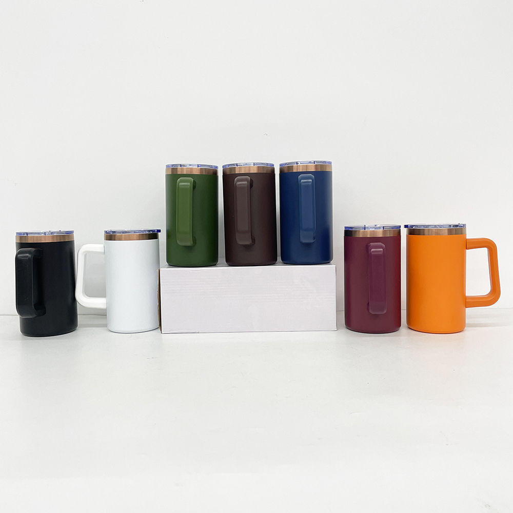 20 Pack YIPAI USA Warehouse Copper Underneath Powder Coated 20oz Coffee Mugs with Removable Plastic Handle for Laser Engraving