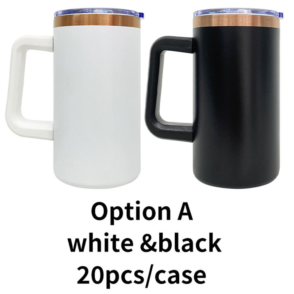 20 Pack YIPAI USA Warehouse Copper Underneath Powder Coated 20oz Coffee Mugs with Removable Plastic Handle for Laser Engraving