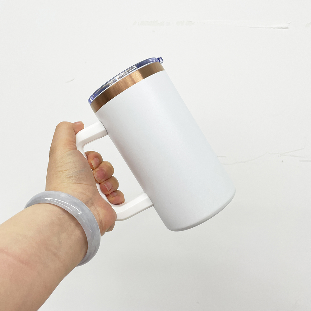 20 Pack YIPAI USA Warehouse Copper Underneath Powder Coated 20oz Coffee Mugs with Removable Plastic Handle for Laser Engraving