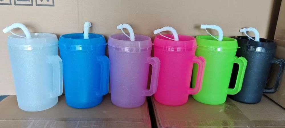 24 Pack YIPAI China Warehouse Double Wall Hip Sips Mega Mugs 34oz Glitter Plastic Water Bottle for UV DTF Wraps