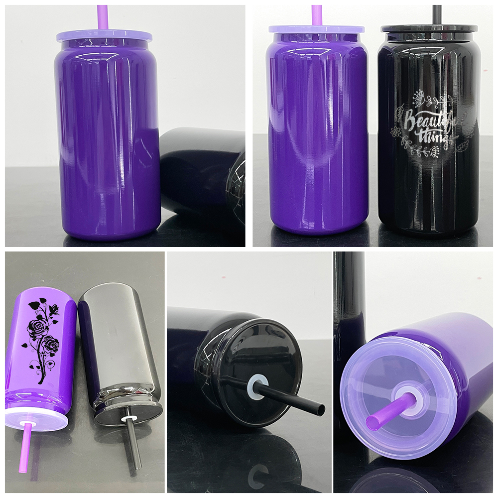 25 Pack YIPAI China Warehouse Blank Sublimation Halloween Purple and Black 16oz Stainless Steel Can for UV DTF Wraps