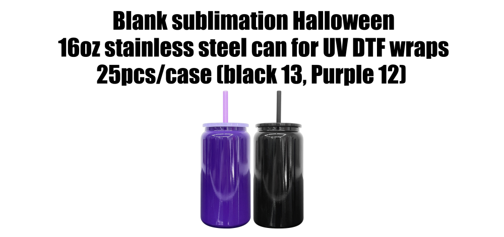 25 Pack YIPAI China Warehouse Blank Sublimation Halloween Purple and Black 16oz Stainless Steel Can for UV DTF Wraps