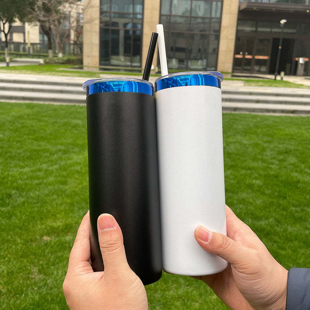 25 Pack YIPAI USA Warehouse 20oz Mirror Blue underneath Powder Coated Stainless Steel Straight Skinny Tumblers for Laser Engraving