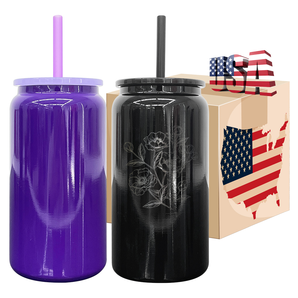25 Pack YIPAI USA Warehouse Blank Sublimation Halloween Purple and Black 16oz Stainless Steel Can for UV DTF Wraps